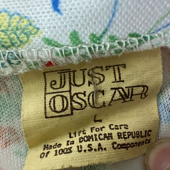 Vintage Just Oscar Blouse Women Large White Pink Floral All Over Print S/S Top - Picture 5 of 13